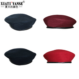 紫红 红色 黑色藏蓝色保安羊绒贝雷帽工作帽礼仪帽男女保安贝雷帽