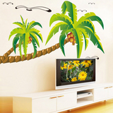 客厅卧室沙发电视背景自粘墙贴纸地中海风格海边装饰椰子海鸥椰树