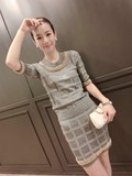韩国代购2016春秋季新款套装名媛钉珠针织连衣裙两件套女打底衫裙