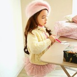 韩国童装 2015新款甜美公主女童粗针麻花扣儿童单排扣针织衫