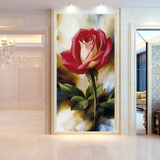 3D立体玄关壁纸壁画走廊过道墙纸装饰画 竖版 欧式 油画玫瑰花