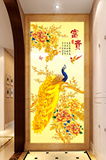 3D十字绣 新款 正品包邮竖版印花客厅大幅 玄关牡丹花开富贵孔雀