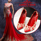新款水晶鞋大码婚鞋女红色蕾丝新娘鞋白色高跟鞋小码伴娘鞋婚纱鞋