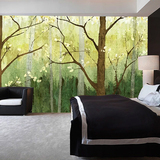 大型壁画个性定制现代简约清新油画绿色树林酒吧ktv卧室客厅壁纸