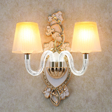 欧式现代客厅餐厅背景墙卧室床头创意锌合金水晶双头LED玻璃壁灯