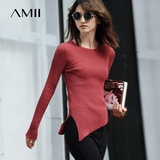 Amii毛衣女套头 螺纹修身显瘦斜下摆开叉 原创个性韩版时尚打底衫