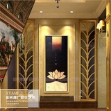 玄关手绘油画东南亚金箔装饰画过道酒店公寓壁画立体画-金荷叶