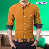韩版修身长袖衬衫男 灯芯绒纯色衬衫加绒保暖加厚大码衬衣寸杉