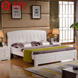 意特尔 水曲柳中式实木床  现代白色1.8米双人婚 高箱体实木床