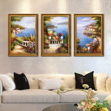 手绘油画 欧式三联山水风景客厅装饰画 竖版玄关挂画抽象餐厅壁画