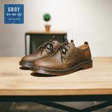 GBOY2016平跟圆头灰色日常系带原创新品日系复古潮流男士低帮皮鞋