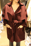 15韩国东大门代购女装冬装新款BANI B 束腰纯色翻领羊绒大衣 现货