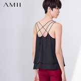 Amii[极简主义]2016春夏新款白色吊带背心性感女装短款打底雪纺衫
