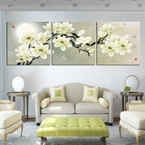 客厅植物花卉喷绘现代简约三联壁画背景墙挂画白玉兰花卧室无框画