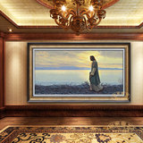 欧式高端手绘古典人物风海景油画酒店大厅玄关两联拼套有框画耶稣