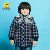 包邮品味鸟品牌男童外套冬加厚加绒中长款棉衣韩版格子2-3-4岁
