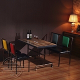 咖啡厅桌椅 美式复古酒吧桌椅 做旧铁艺水管餐桌卡座沙发桌椅组合