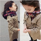 韩国童装春季女童风衣韩版时尚英伦风双排扣中长款儿童春秋外套