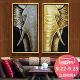 驿尚东南亚泰式大象手绘油画客厅书房三联装饰画抽象画玄关壁画挂