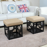 美式创意换鞋凳现代简约梳妆凳家用布艺茶几凳实木矮沙发凳子客厅