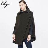 Lily2015冬新款女装欧美纯色宽松含羊毛斗篷毛呢外套115410F1105