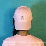 粉色帽子女韩版夏天时尚可爱心手势刺绣弯檐鸭舌帽潮流防晒棒球帽