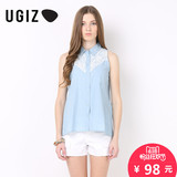 UGIZ韩国女装夏季时尚休闲蕾丝拼接牛仔宽松衬衫UBSX523A专柜正品