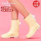 时代林 韩版时尚纯色马丁雨靴 防滑水鞋胶鞋 后跟系带雨鞋女HG005