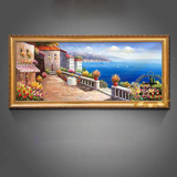高档客厅大横幅风水海景有框装饰画 欧式古典风景手工地中海油画