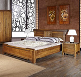 高档金丝楠木色楠木实木床1.8 米 虎斑木纹中式现代双人床带雕饰