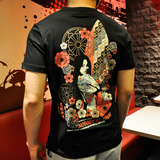 夏季潮牌苍龙爆烂日系浮世绘复古纹身T恤日本民族刺青大码男短袖