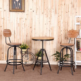 美式复古铁艺咖啡桌椅套件实木做旧茶几阳台户外酒吧桌椅休闲组合