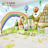 千贝儿童房卧室墙纸 卡通房间背景墙壁纸 彩虹环保幼儿园大型壁画