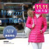2015新款韩版修身女装棉衣中长款带帽毛领时尚休闲轻薄外套清仓
