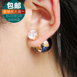 韩国韩版锆石气质时尚水钻大小珍珠双面耳钉女后挂式耳环饰品包邮