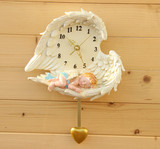 欧式树脂可爱天使挂钟高档静音客厅卧室创意艺术时钟钟表摇摆壁钟