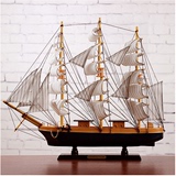 一帆风顺木质帆船模型龙船工艺摆件家居摆件办公室客厅实木手工船