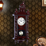 POWER霸王钟表客厅古典挂钟老式钟实木机械整点报时壁钟时钟大号