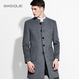 Basique元本 冬装新款男士商务立领毛呢呢子大衣外套 时髦中长款