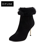 dfuse迪芙斯d:fuse正品2015冬款羊皮尖头细跟短靴女鞋DF54115110