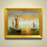 VERY-ART日出印象帆船海景 立体质感书房装饰画 纯手绘风景油画