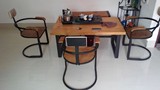 loft定制铁艺实木原木桌椅美式乡村泡茶桌复古长方形实木桌椅组合