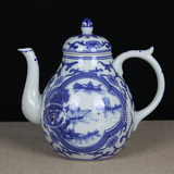 日本陶瓷 日本青花山水茶壶水注急需 京烧工艺 手绘山水纹