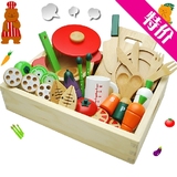 儿童木制磁性切切看2岁3岁木盒木质水果蔬菜切切乐过家家厨房玩具