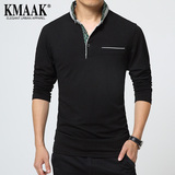 KMAAK春装新款小翻领韩版修身长袖T恤 男青年纯色t恤 男装加大码
