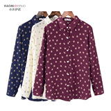 韩国东大门2016春季新款女装韩版方块染印直筒长袖雪纺衬衫