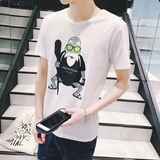 夏季新款男装日系半袖男士短袖T恤韩版修身半截袖龟仙人印花衣服