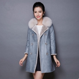 2015冬季新款女装时尚羊羔毛皮草大衣外套中长款皮毛一体皮衣批发