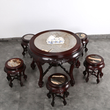 集美红中式明清古典红木餐桌圆桌南美酸枝木大理石餐桌椅组合