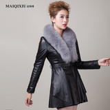 2015海宁真皮皮衣女皮装中长款女式狐狸毛领绵羊皮加棉女士外套